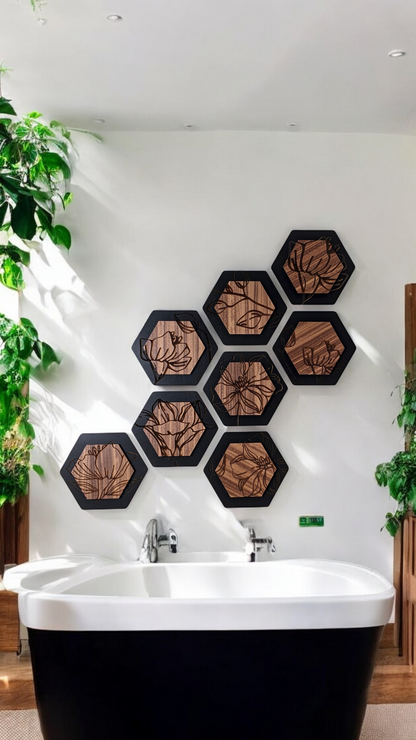 Luxury Magnolia Hexagon Dimensional Wood Art