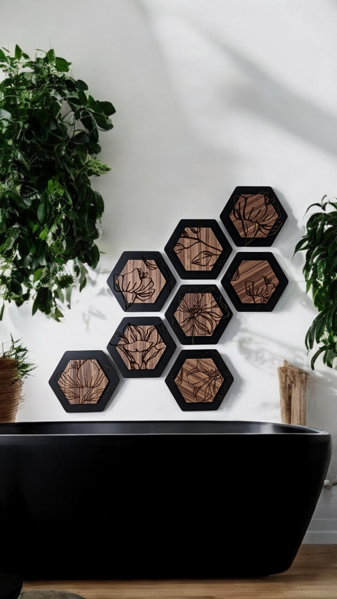 Luxury Magnolia Hexagon Dimensional Wood Art