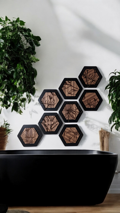 Luxury Magnolia Hexagon Dimensional Wood Art