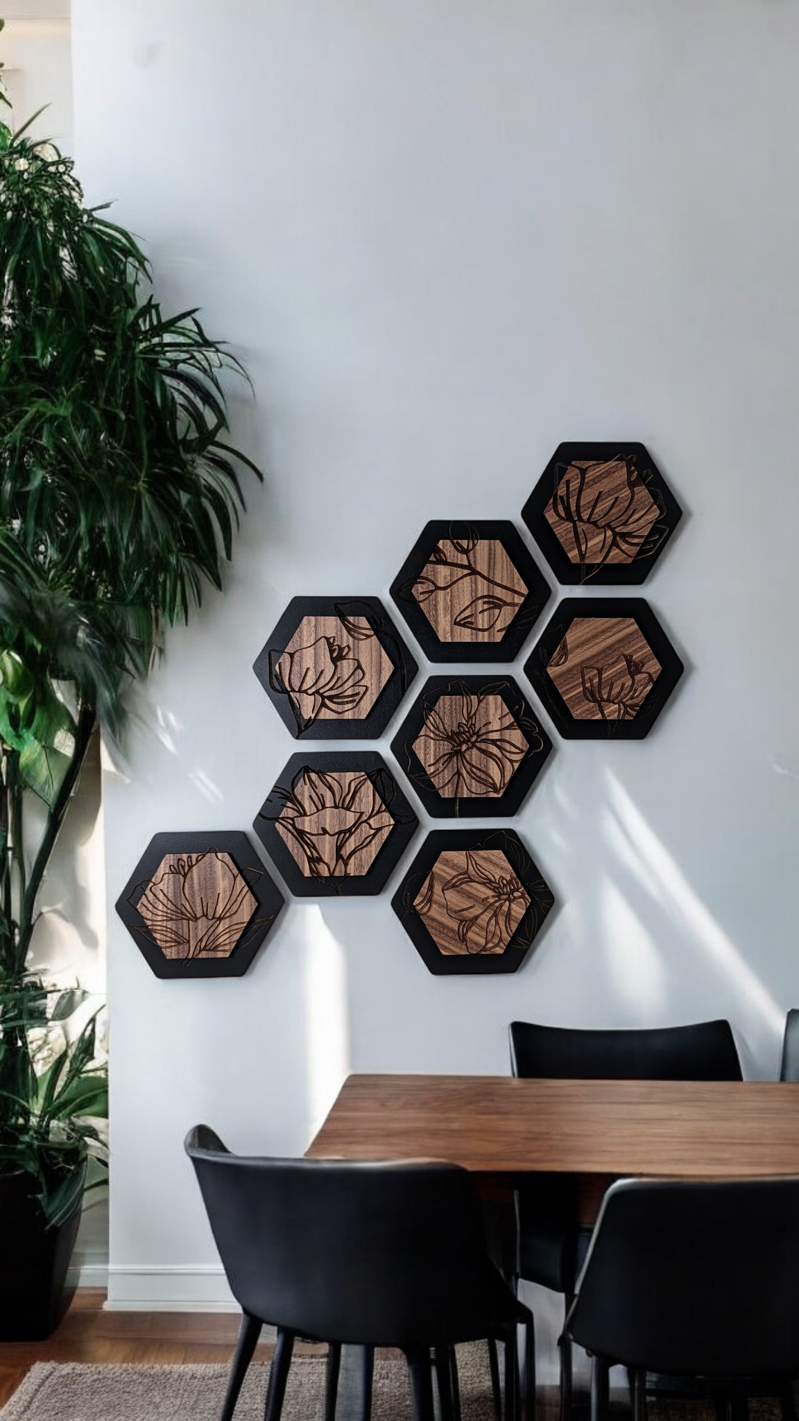 Luxury Magnolia Hexagon Dimensional Wood Art