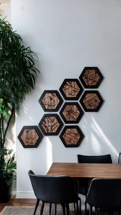 Luxury Magnolia Hexagon Dimensional Wood Art