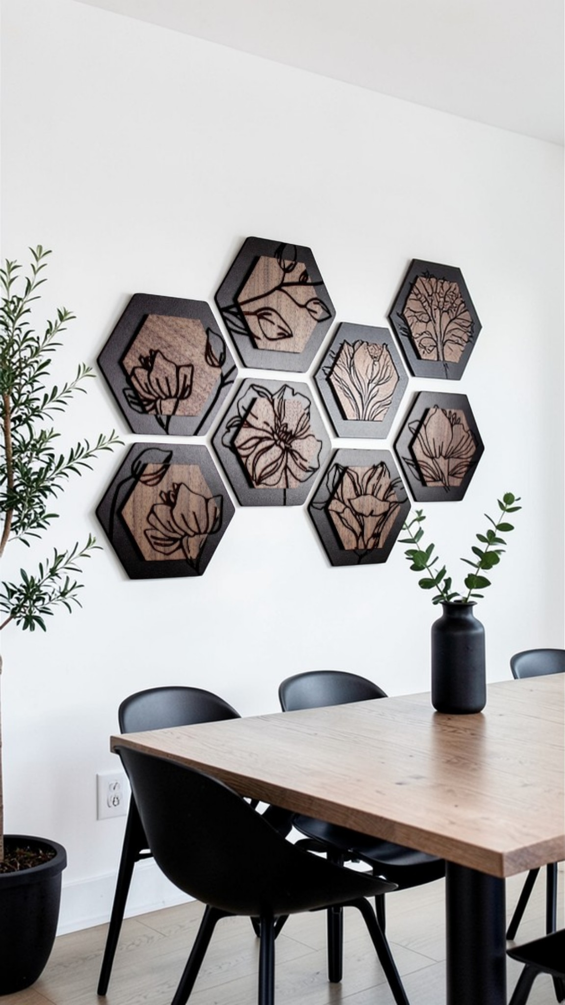 Luxury Magnolia Hexagon Dimensional Wood Art