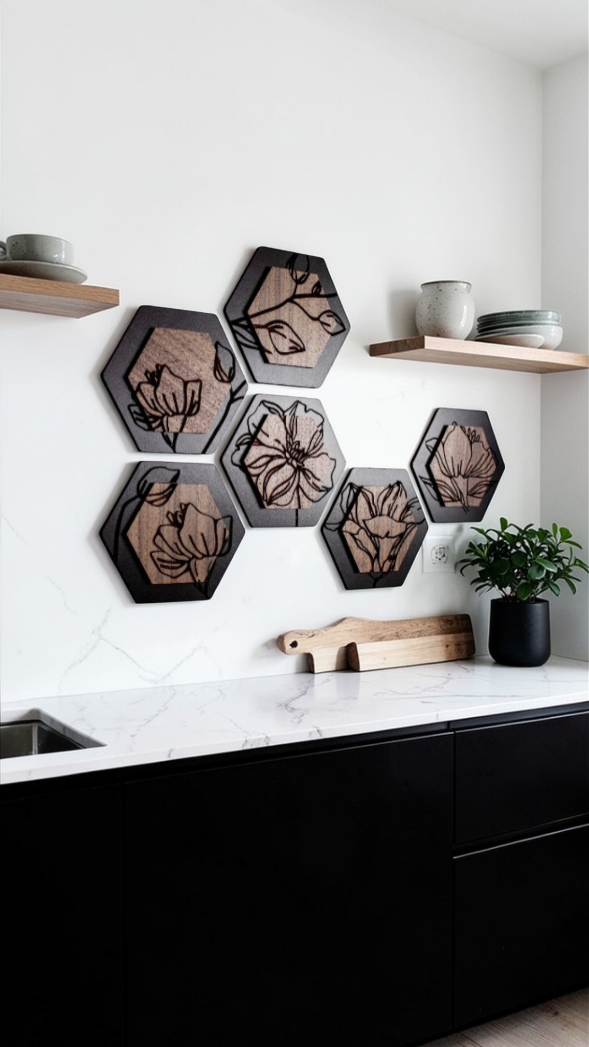 Luxury Magnolia Hexagon Dimensional Wood Art