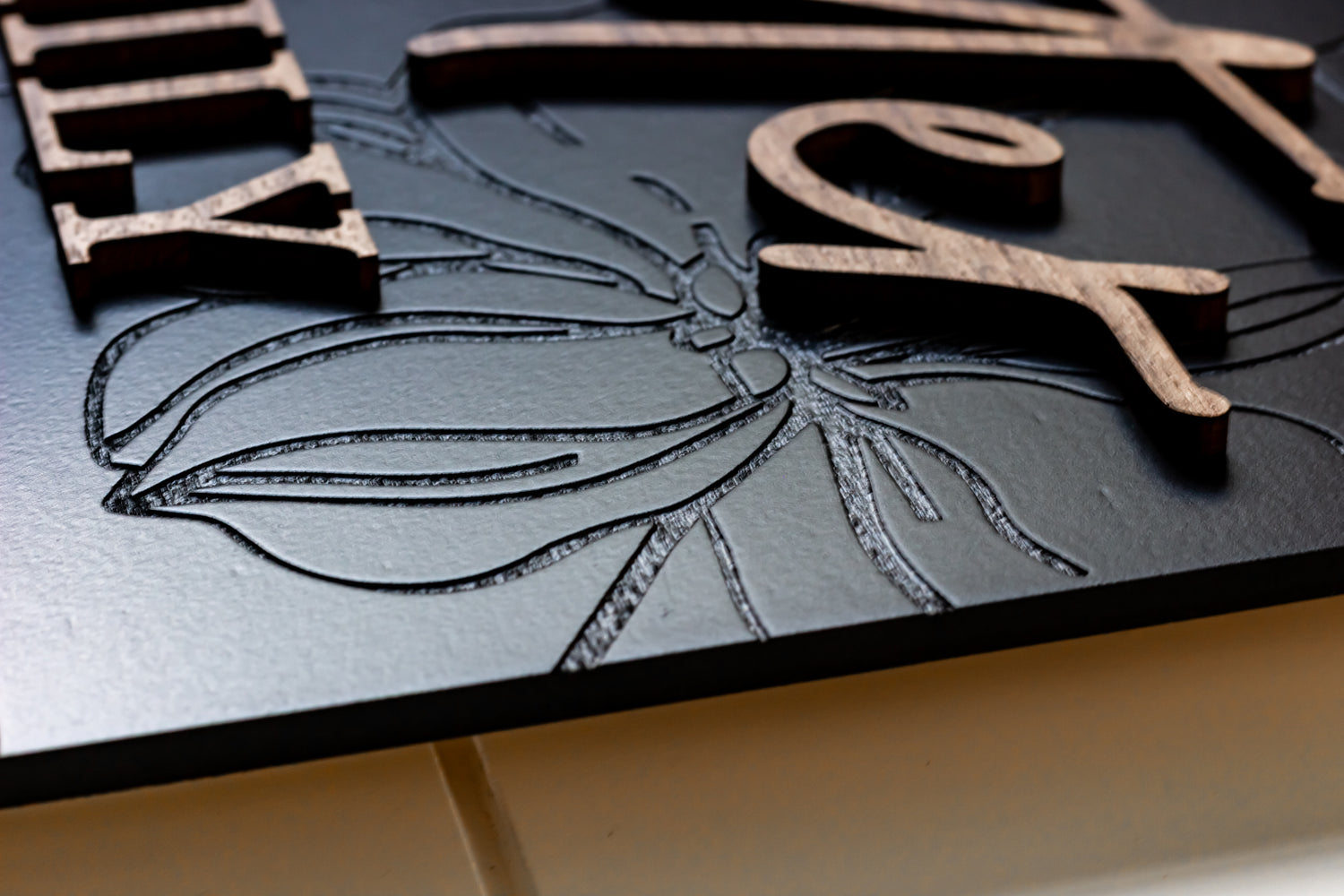 Luxury Modern Floral Engraved Square Family Sign