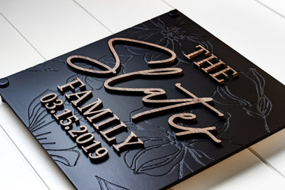 Luxury Modern Floral Engraved Square Family Sign