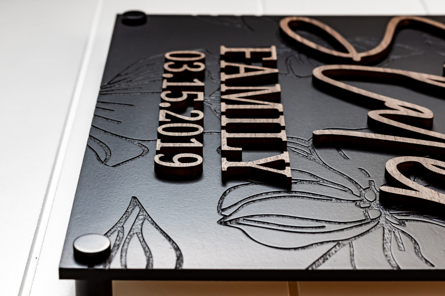 Luxury Modern Floral Engraved Square Family Sign
