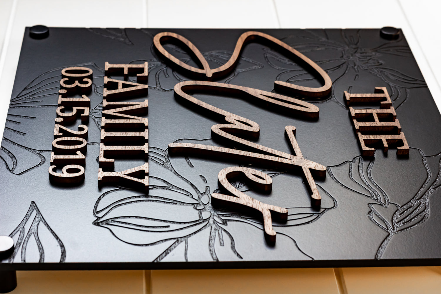 Luxury Modern Floral Engraved Square Family Sign