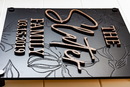 Luxury Modern Floral Engraved Square Family Sign