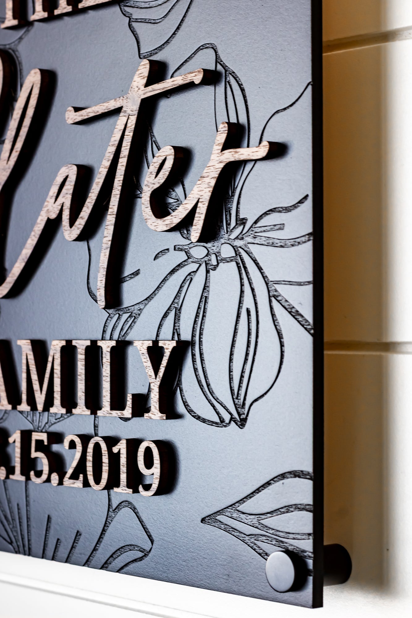 Luxury Modern Floral Engraved Square Family Sign
