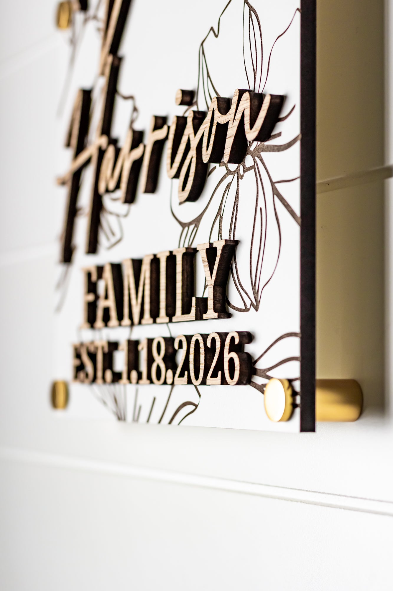 Luxury Floral Engraved Arch Family Name Sign