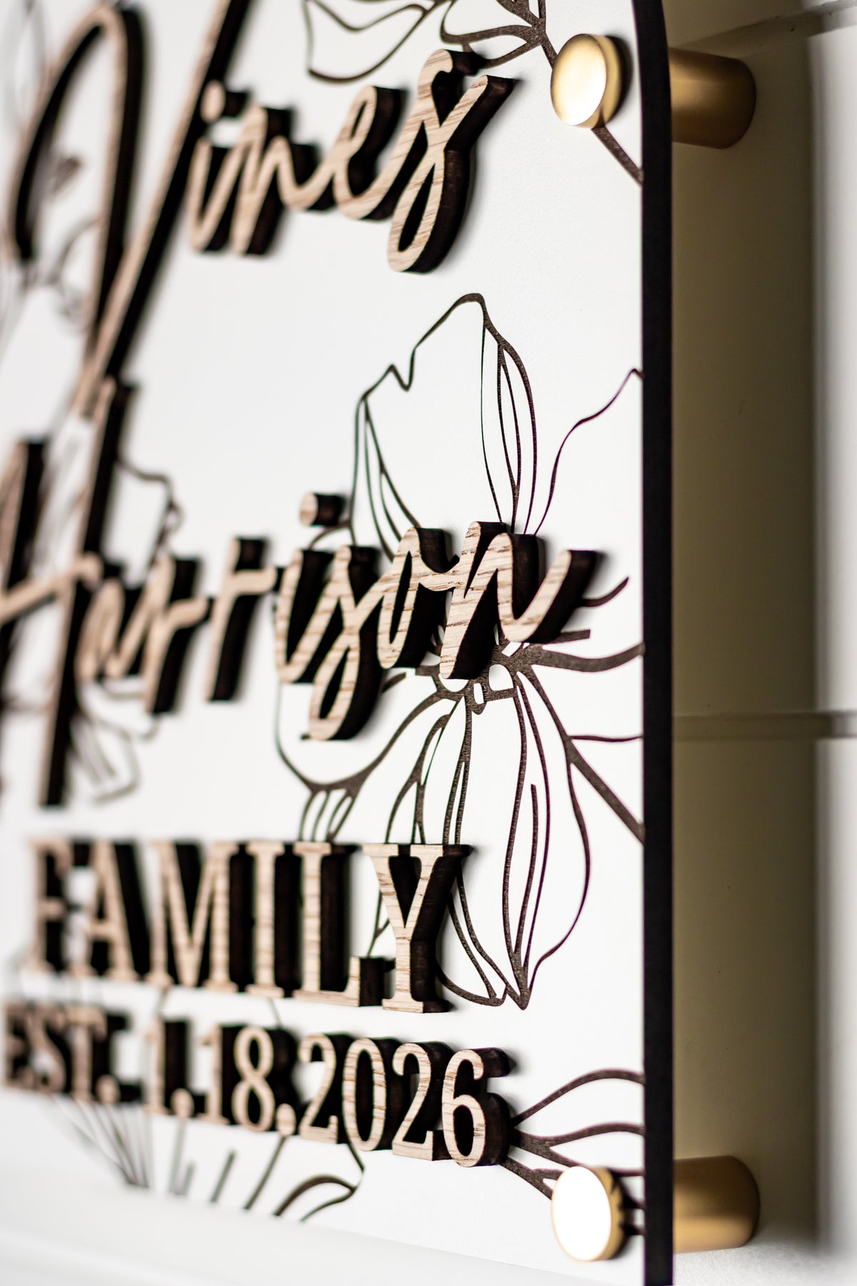 Luxury Floral Engraved Arch Family Name Sign
