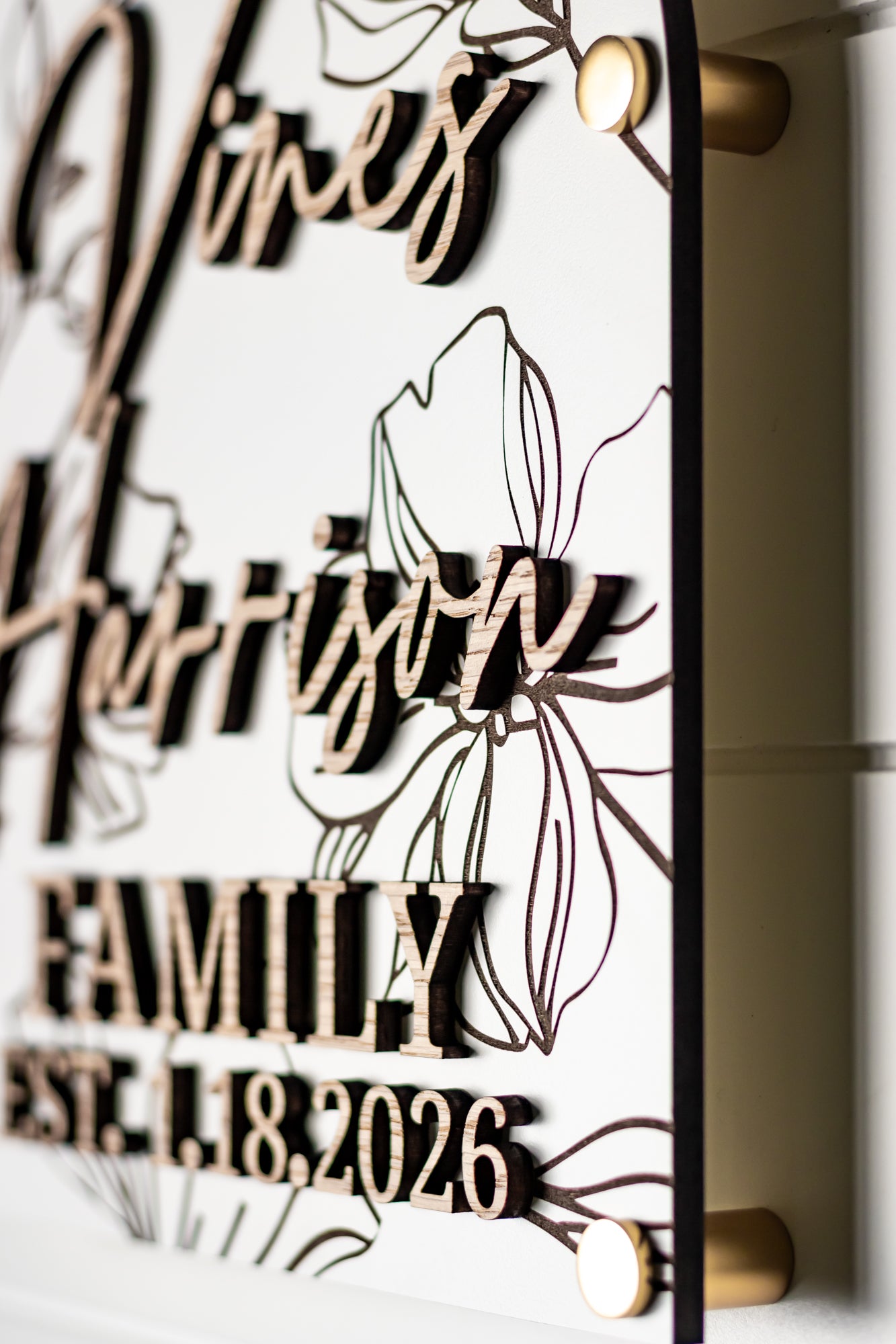Luxury Floral Engraved Arch Family Name Sign