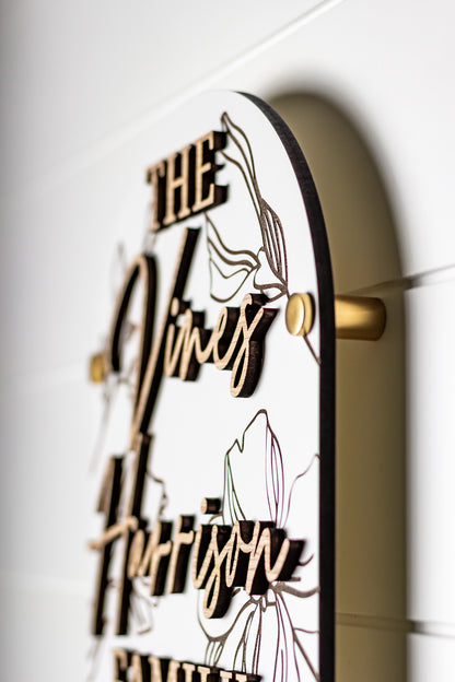 Luxury Floral Engraved Arch Family Name Sign