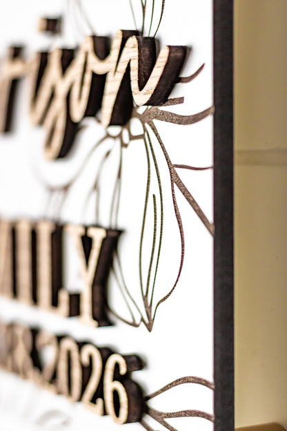 Luxury Floral Engraved Arch Family Name Sign