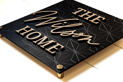 Retro Modern Square Family Name Sign