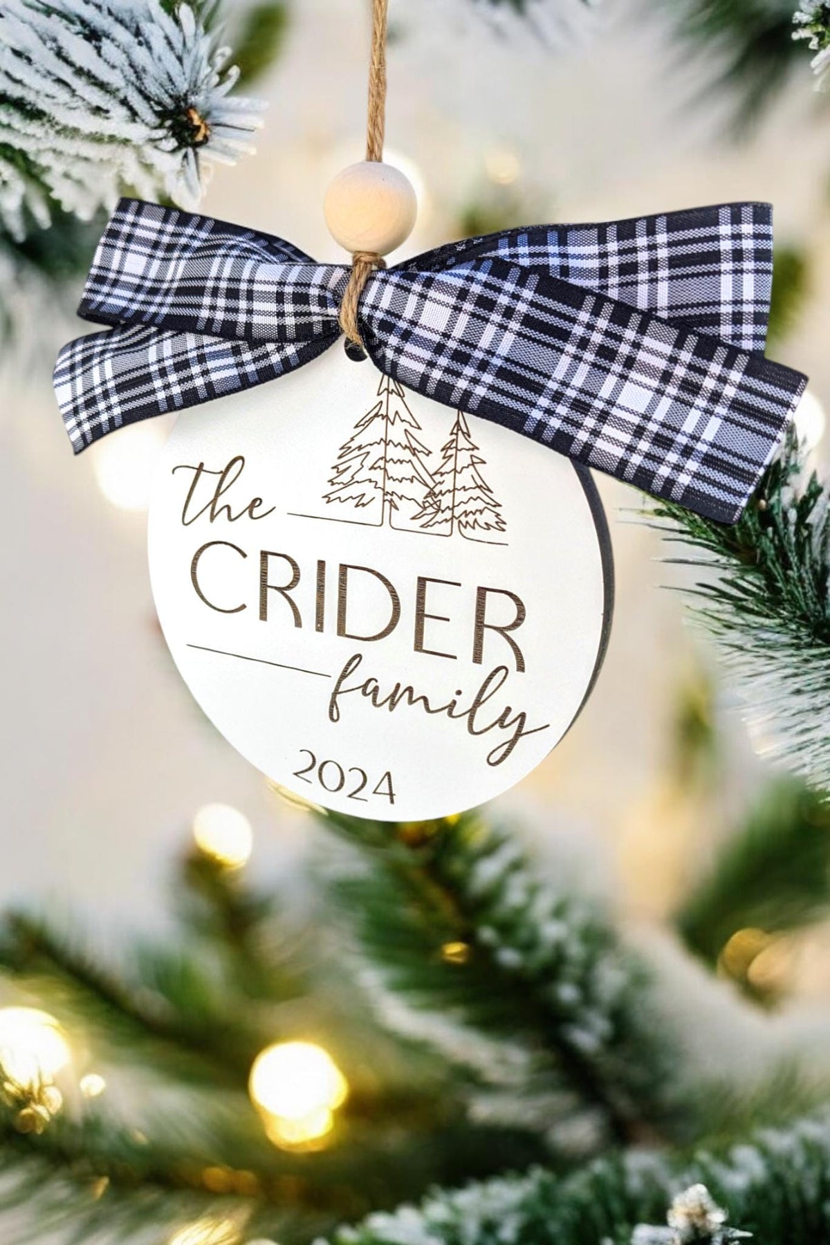 Round cream family ornament &
