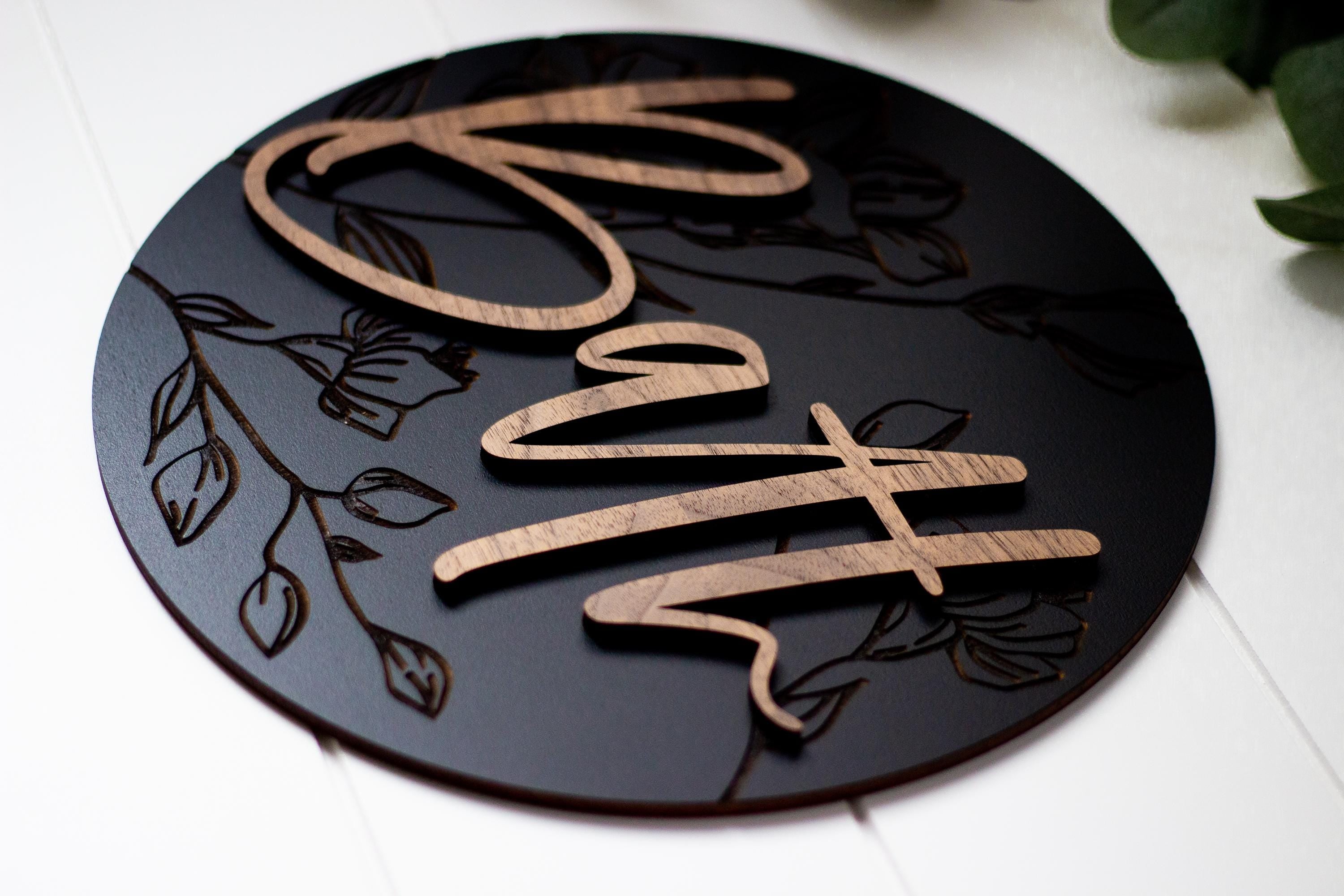 Engraved Floral Bath Sign