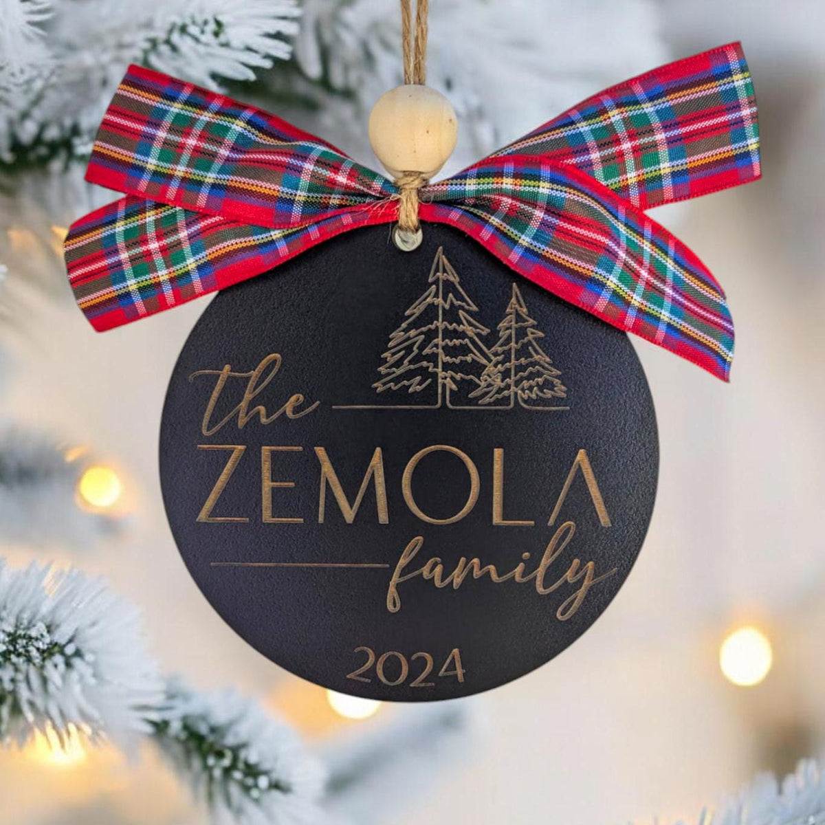 Round dark family ornament &