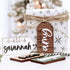 Personalized stocking gift tag set, white snowflake design with name &