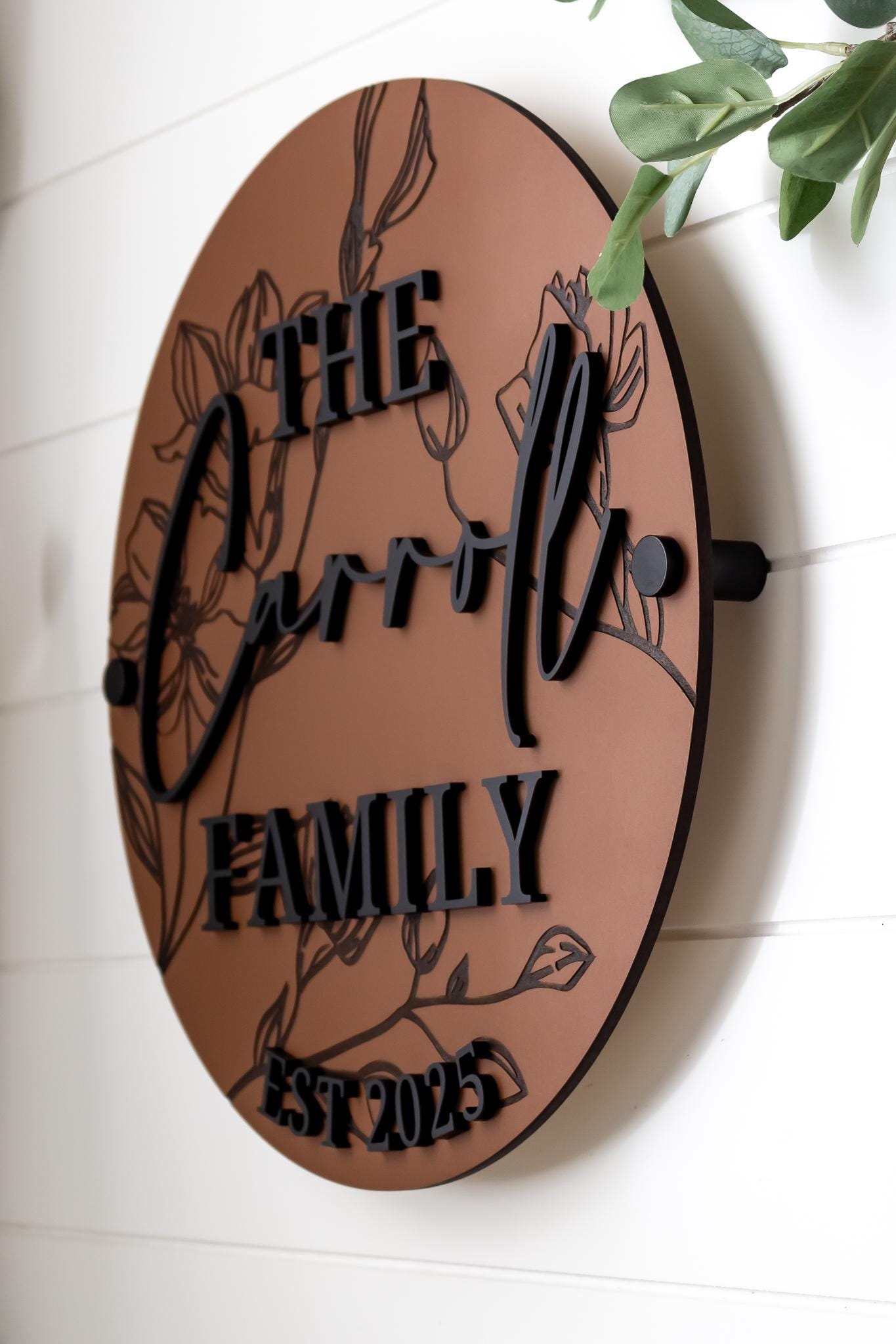 Modern Floral Textured Family Name Sign