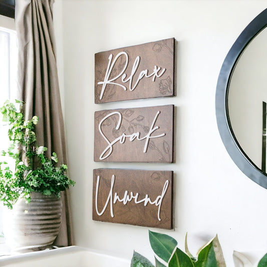 Subtly Engraved Relax Soak Unwind Wall Art