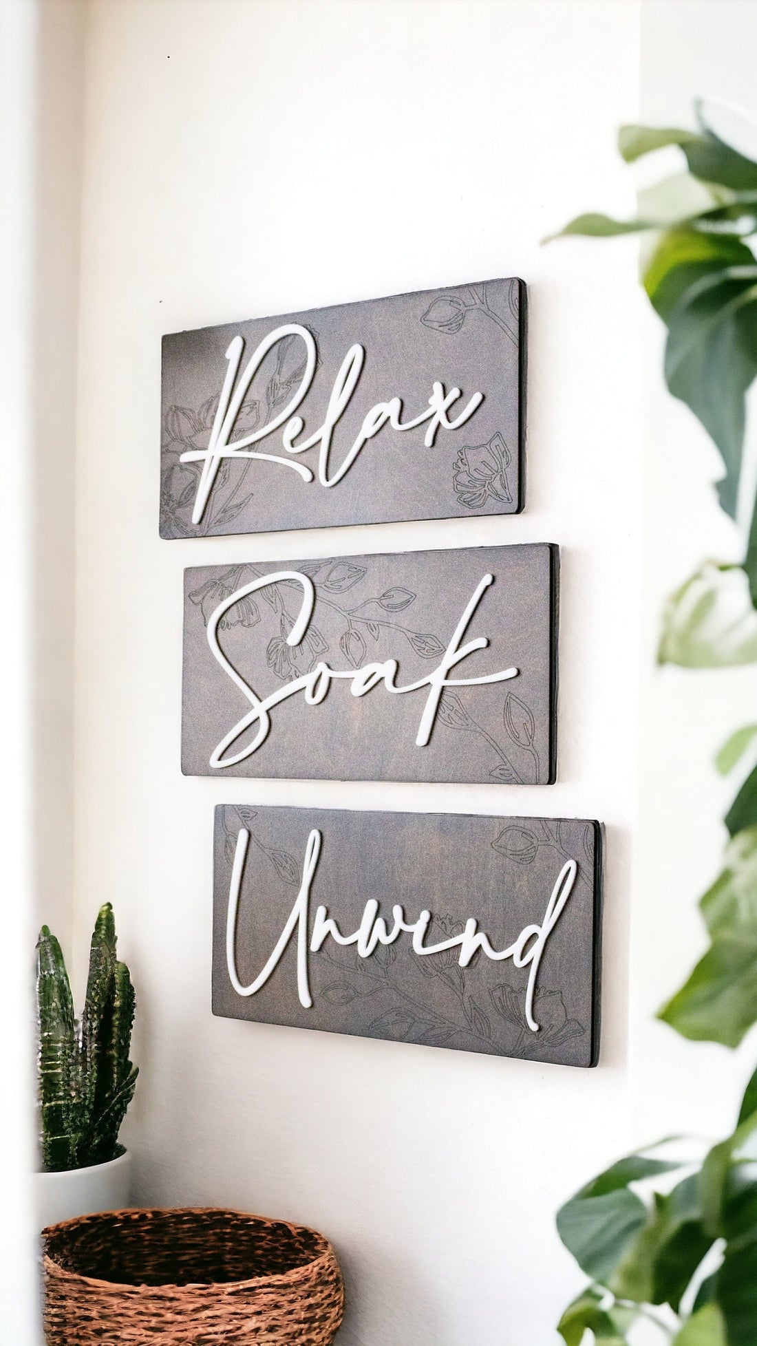 Subtly Engraved Relax Soak Unwind Wall Art