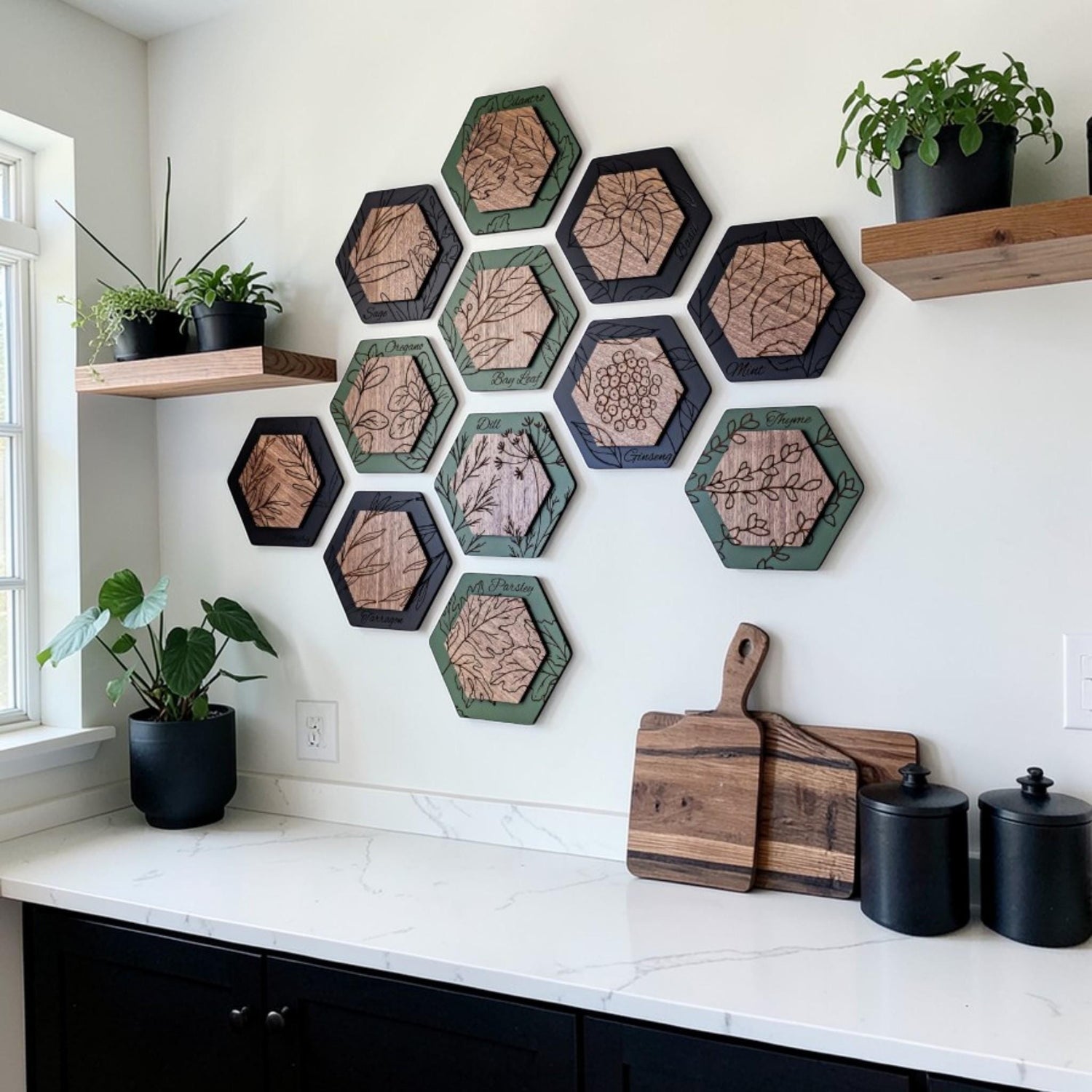Luxury Herb Hexagon Dimensional Wood Art