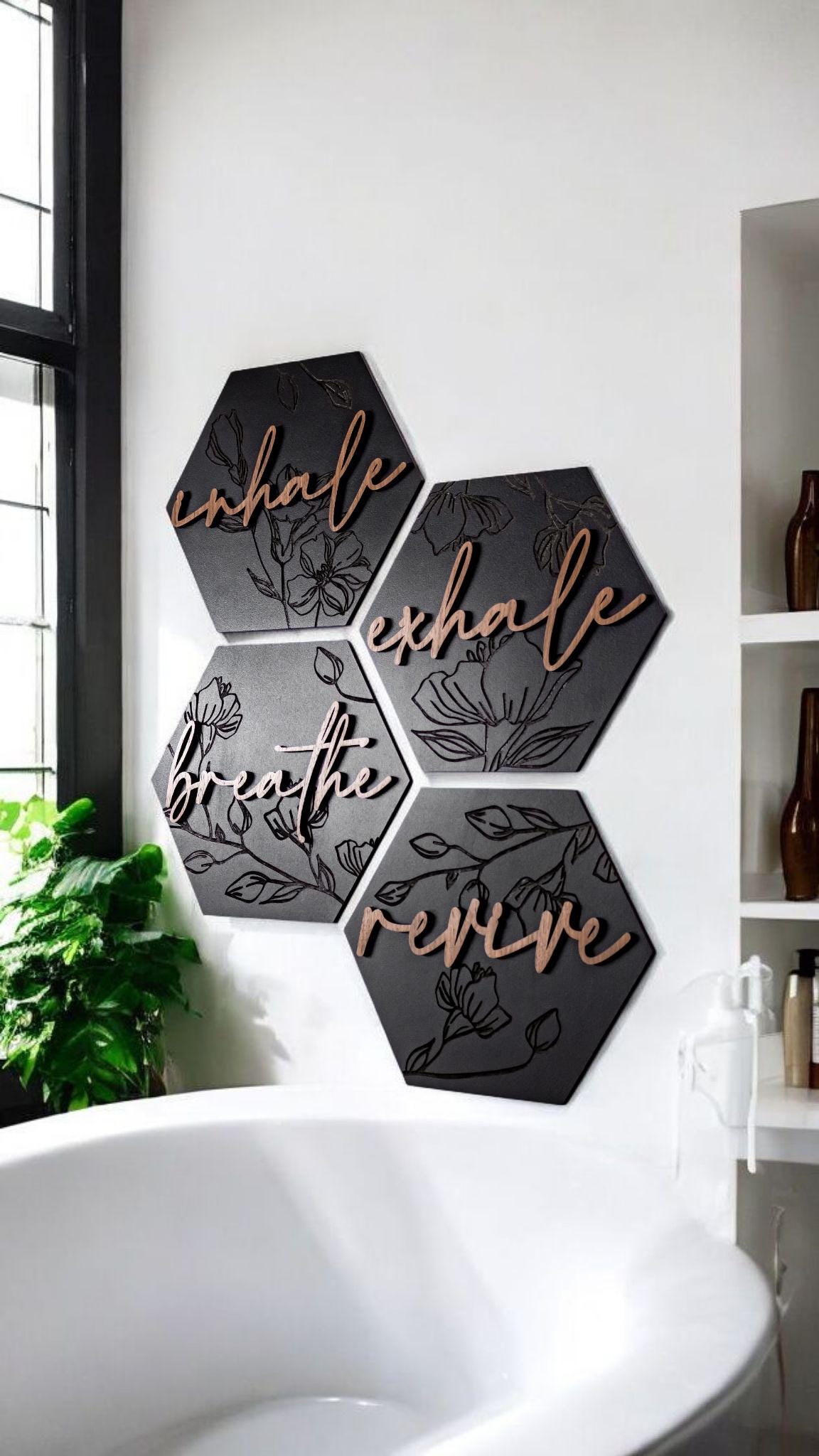 Lux Floral Engraved Hexagon Wooden Wall Art Set