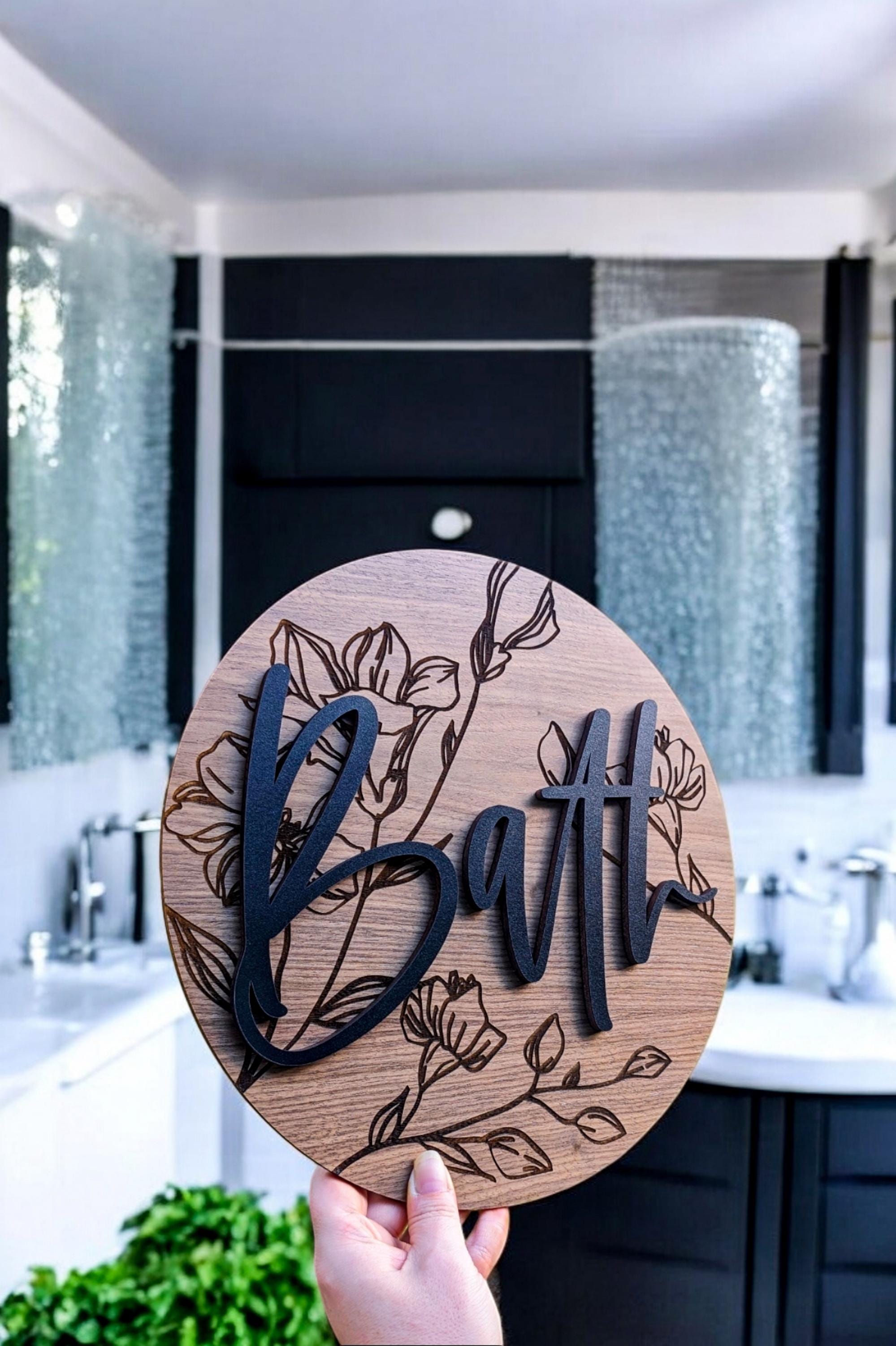 Engraved Floral Bath Sign