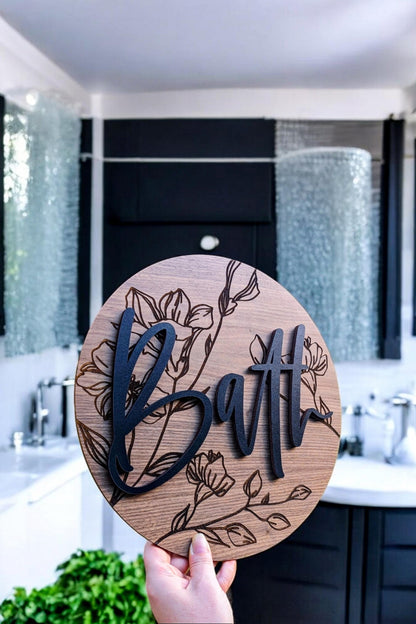 Engraved Floral Bath Sign