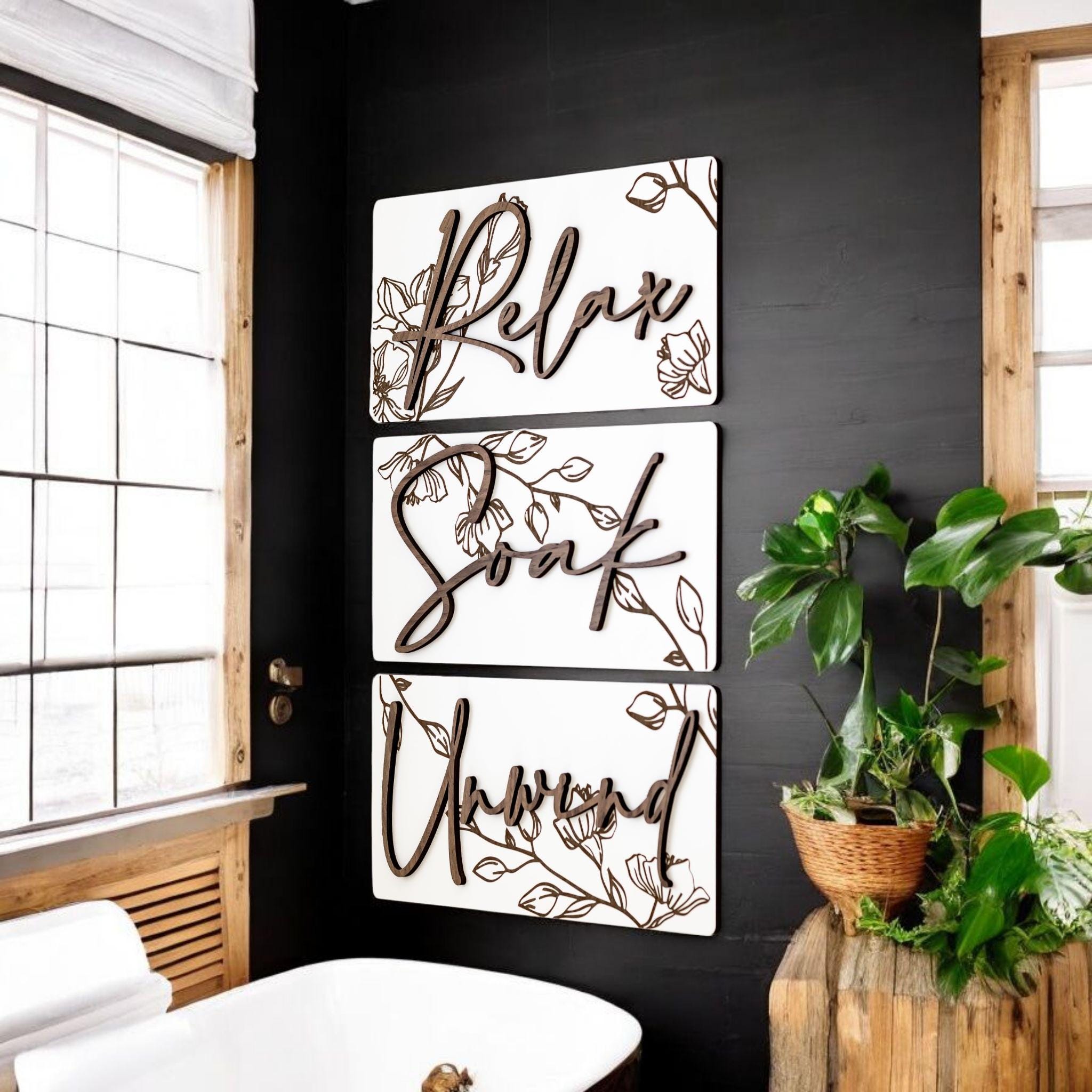 Engraved White Floral Wall Art Set