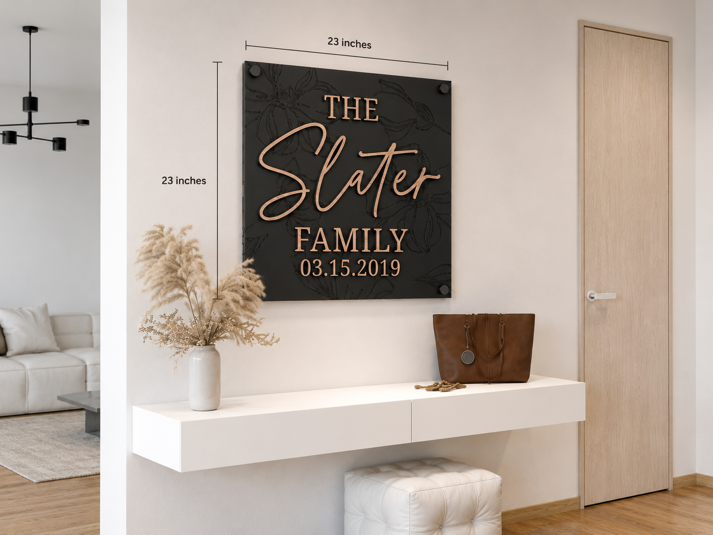 Luxury Modern Floral Engraved Square Family Sign