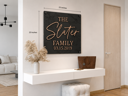 Luxury Modern Floral Engraved Square Family Sign