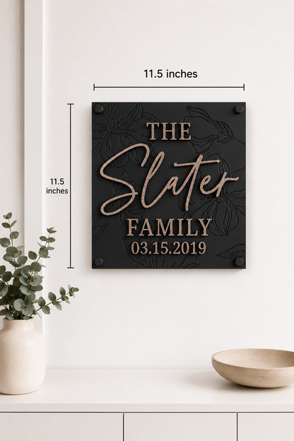 Luxury Modern Floral Engraved Square Family Sign