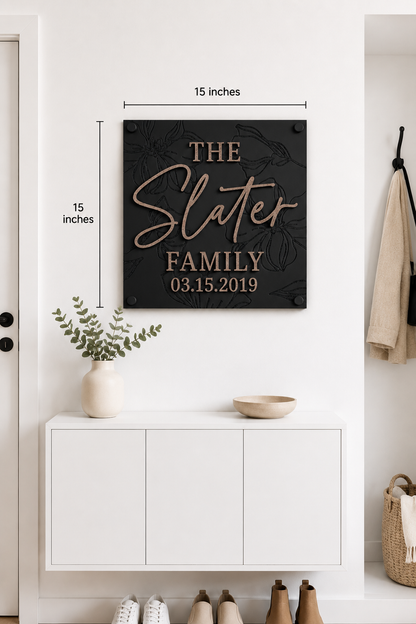 Luxury Modern Floral Engraved Square Family Sign