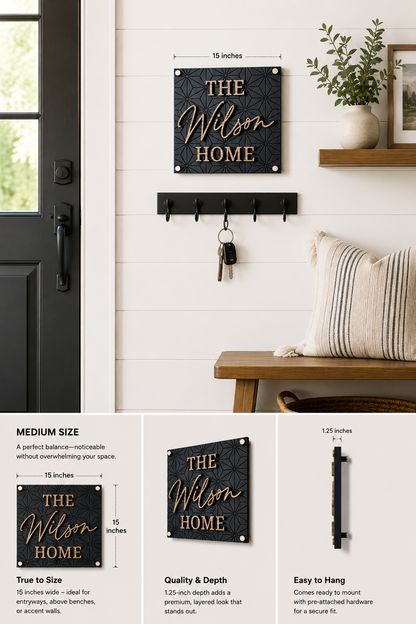 Retro Modern Square Family Name Sign