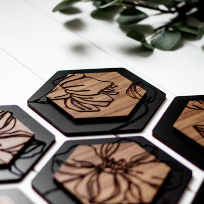 Luxury Magnolia Hexagon Dimensional Wood Art