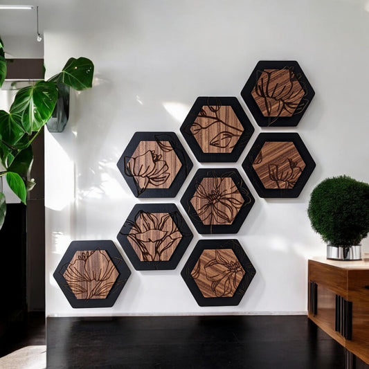 Luxury Magnolia Hexagon Dimensional Wood Art