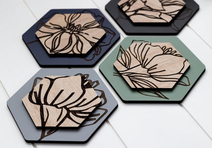 Luxury Magnolia Hexagon Dimensional Wood Art