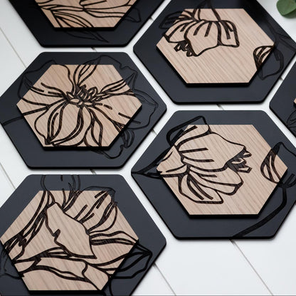 Luxury Magnolia Hexagon Dimensional Wood Art