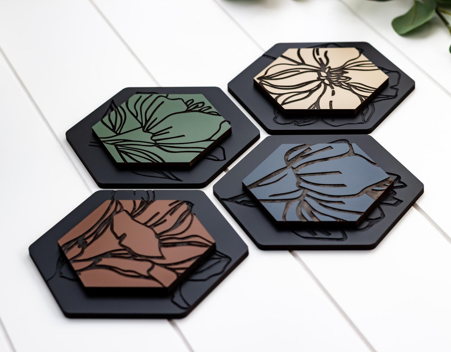 Luxury Magnolia Hexagon Dimensional Wood Art