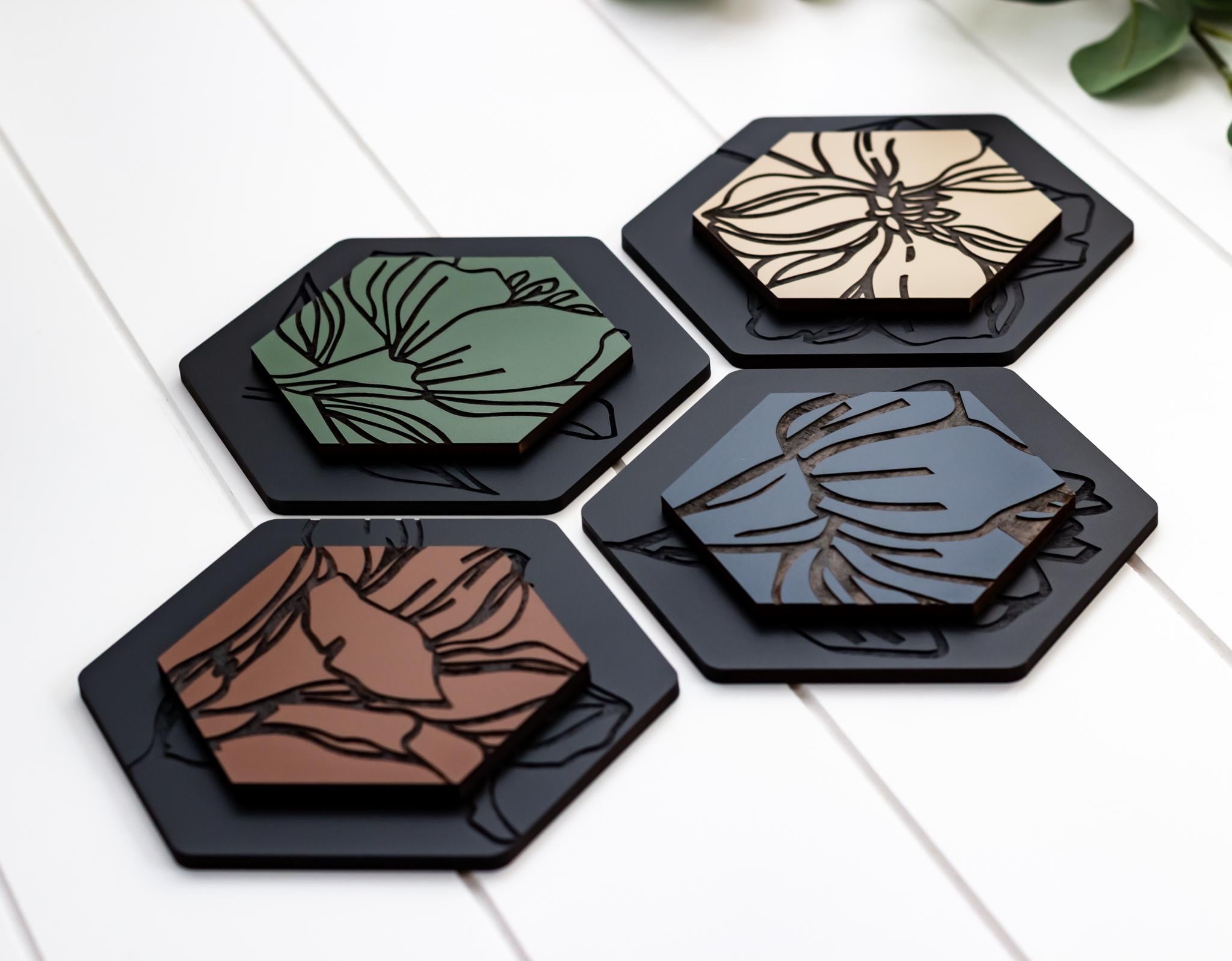 Luxury Magnolia Hexagon Dimensional Wood Art