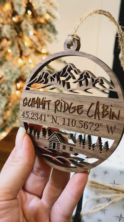 Personalized Cabin Christmas Ornament Engraved Wood Vacation Rental Host Gift