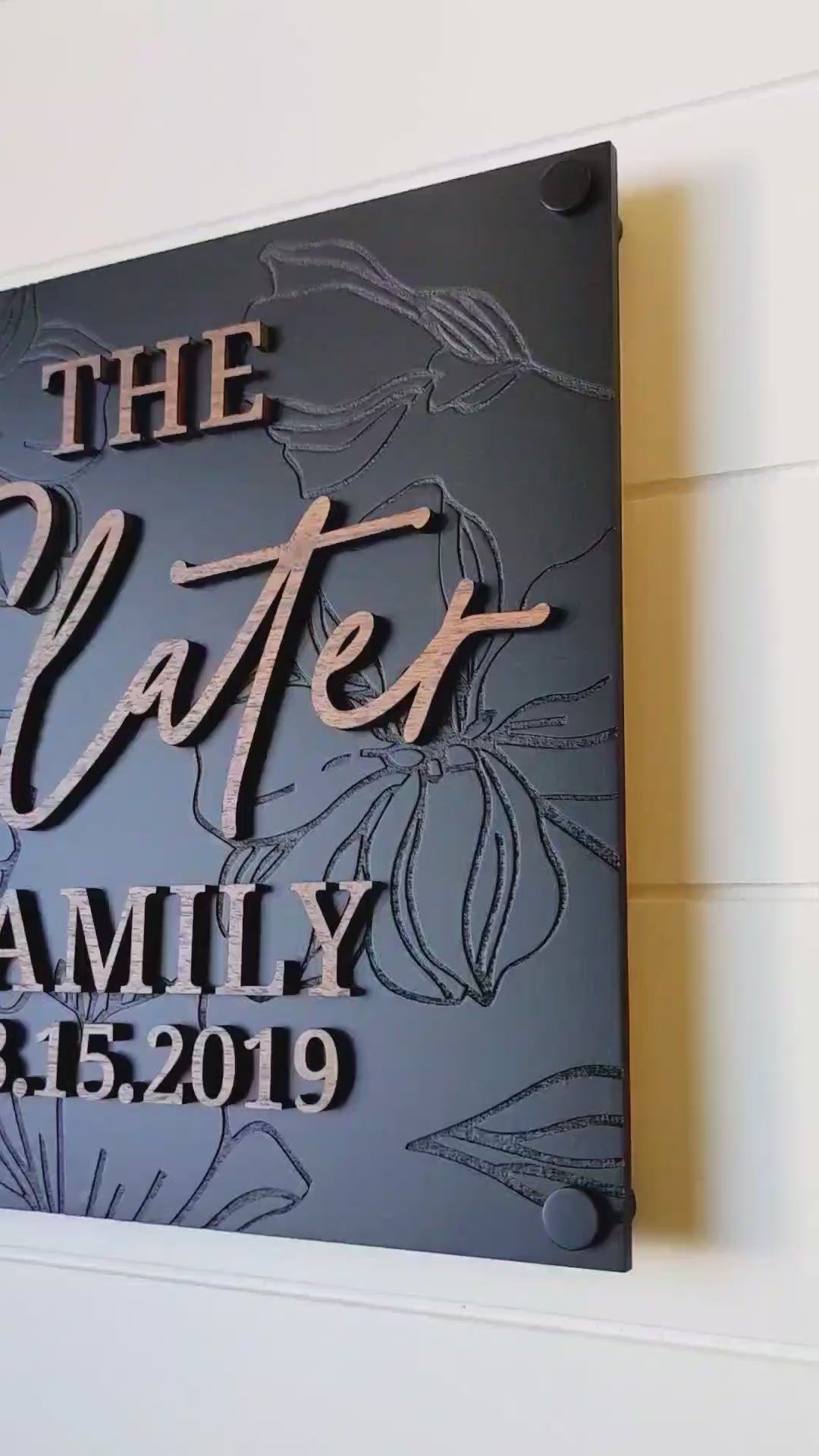Luxury Modern Floral Engraved Square Family Sign