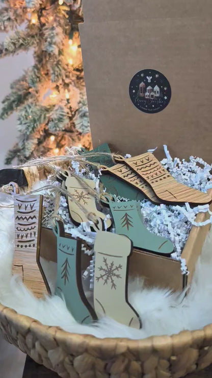 Engraved Wooden Stocking Ornaments | Quiet Luxury Collection