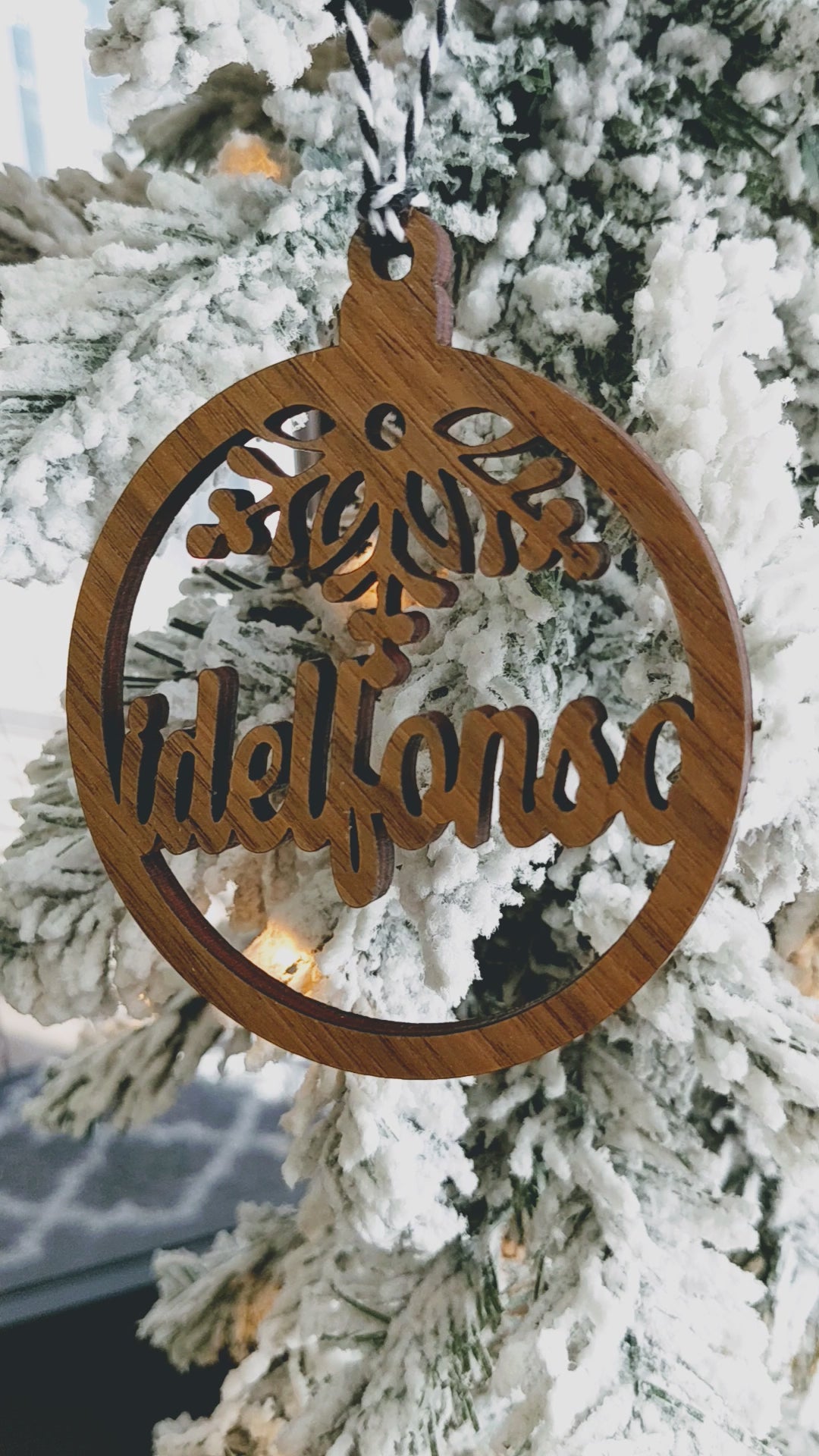 Snowflake Accent Wooden Name Ornament With Gift Box