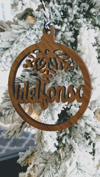 Snowflake Accent Wooden Name Ornament With Gift Box