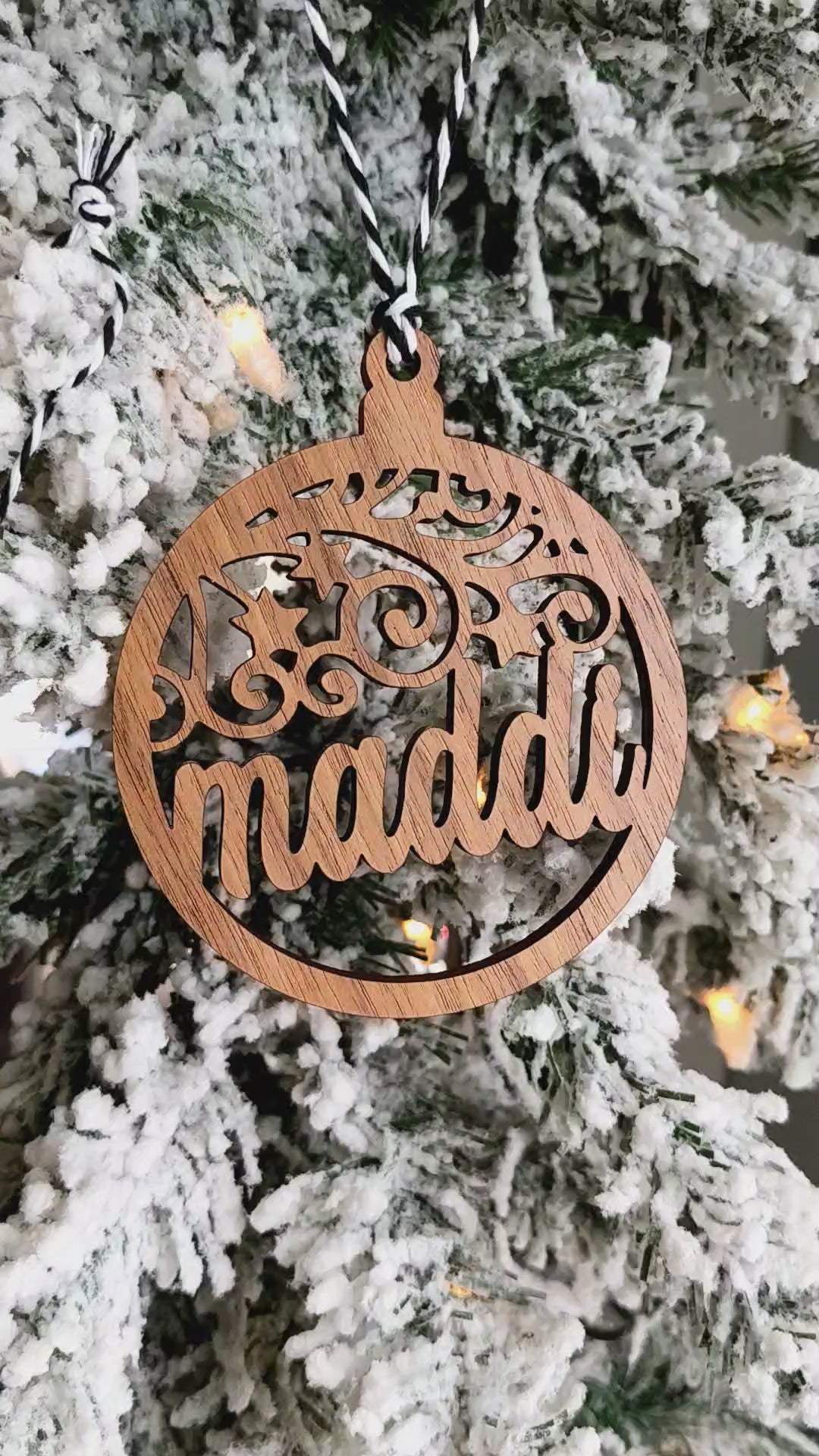 Swirly Wooden Custom Name Ornament With Gift Box