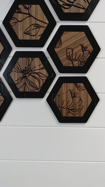 Luxury Magnolia Hexagon Dimensional Wood Art