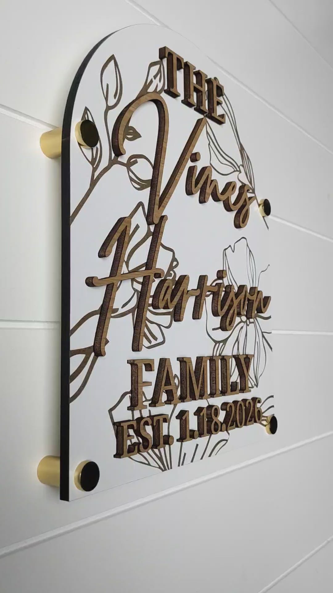Luxury Floral Engraved Arch Family Name Sign